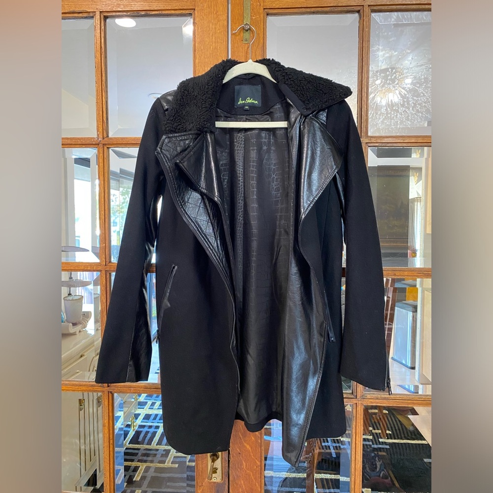 Sam Edelman mid length black faux leather jacket. Size XS.